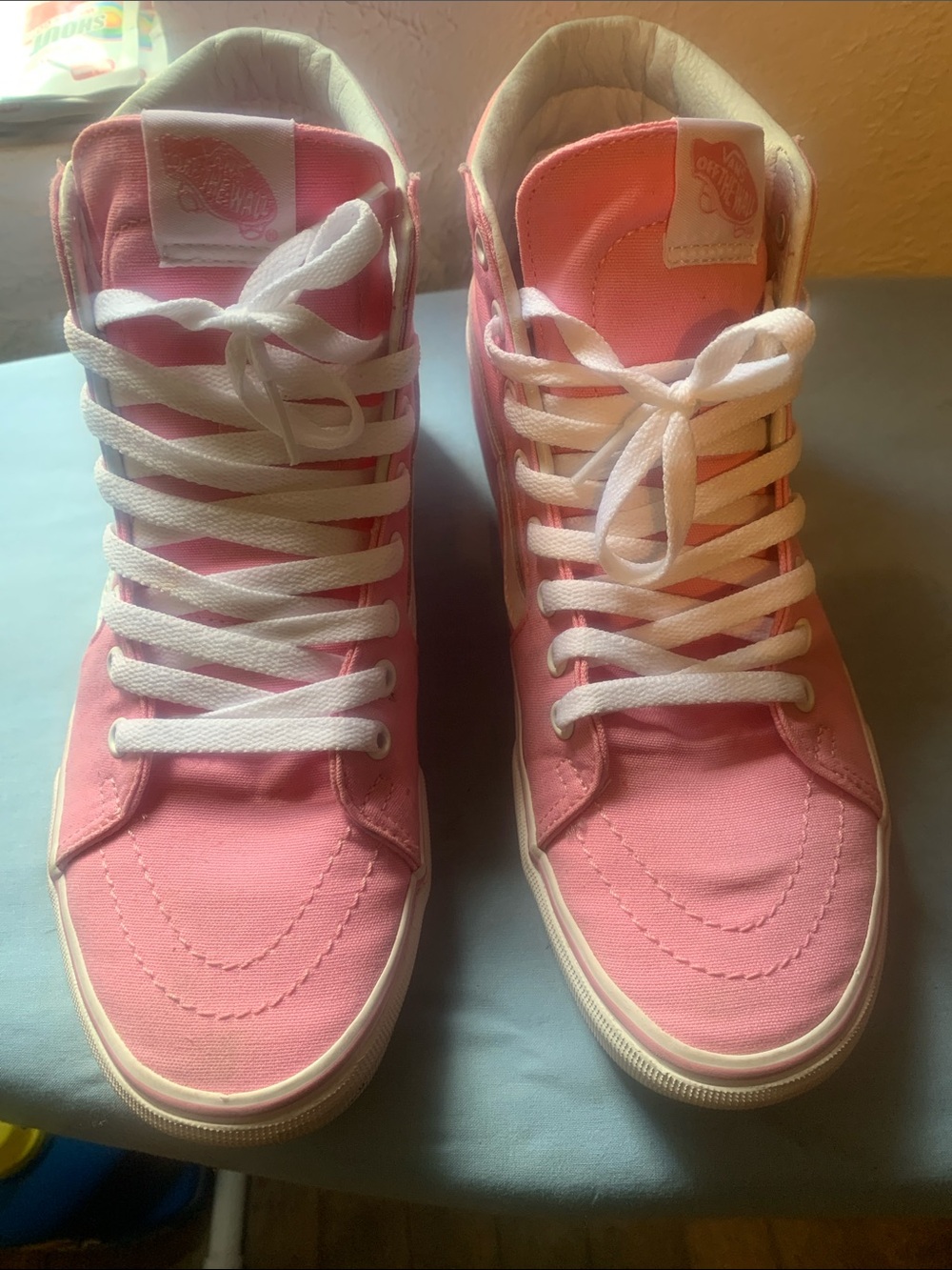Vans men Pink High-Top Canvas Sneakers with White Laces